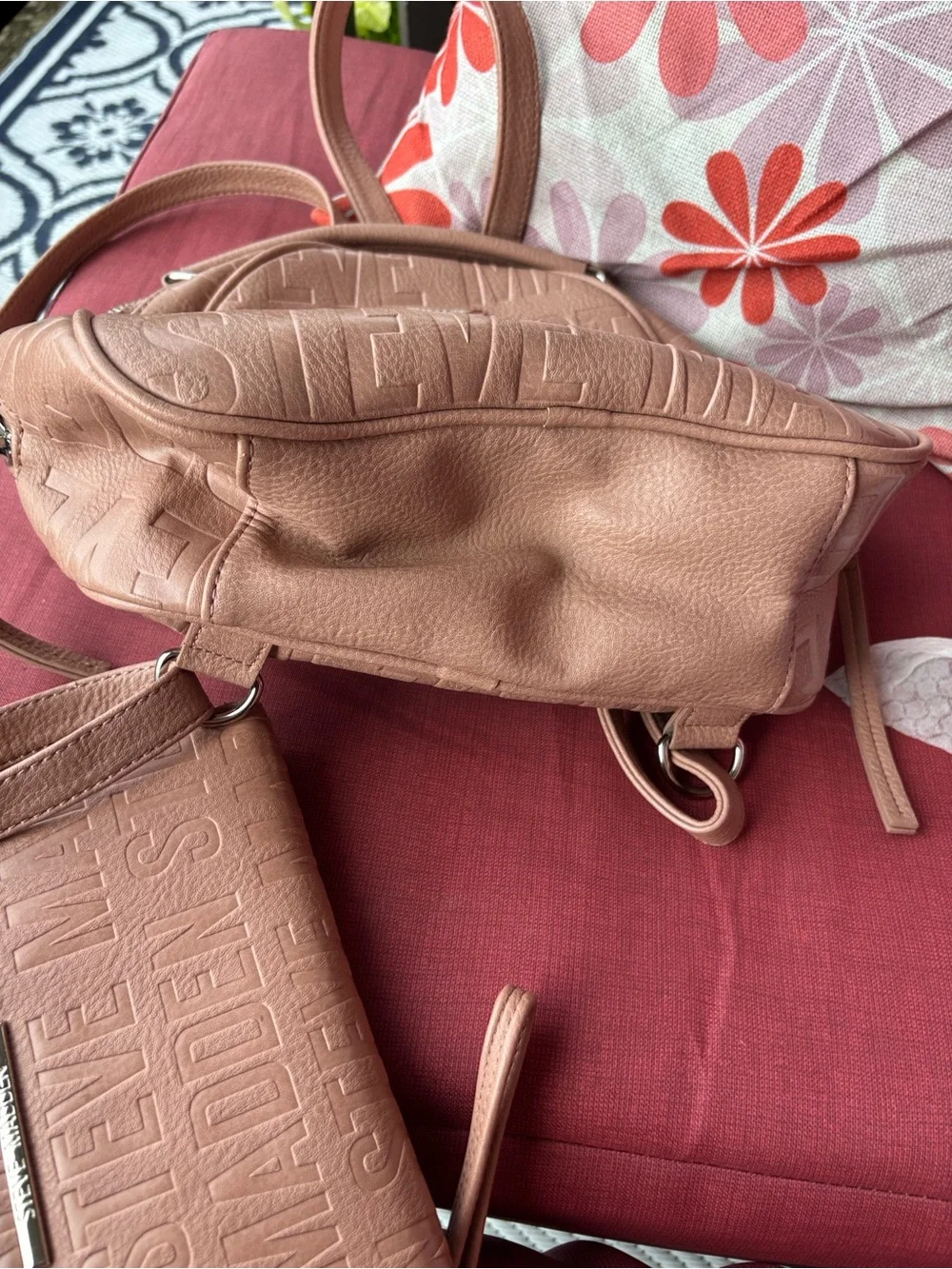 Steve Madden Dusty Pink Embossed Logo Backpack and Wallet Set